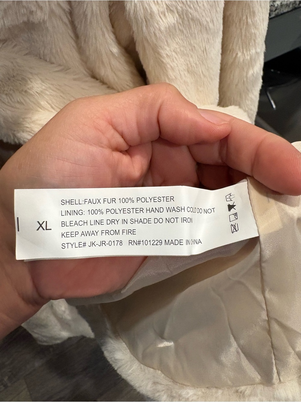 Stoosh Cream Faux Fur Coat with Black Sleeve Stripes - Picture 7 of 7